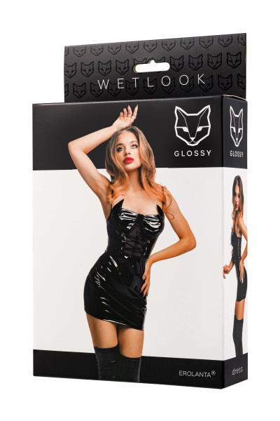 Платье Glossy Mirabell из материала Wetlook, черное, L